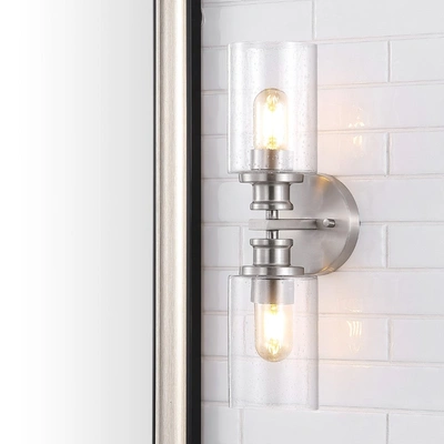 Jonathan Y Jules Edison 16.5" Cylinder 2-light Iron/seeded Glass Farmhouse Contemporary Led Wall Sconce