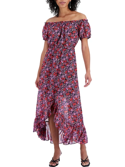 Shop Bar Iii Womens Floral-print Hi-low Maxi Dress In Multi