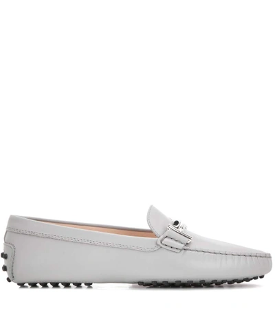 Shop Tod's Gommino Double T Embellished Leather Loafers In L201