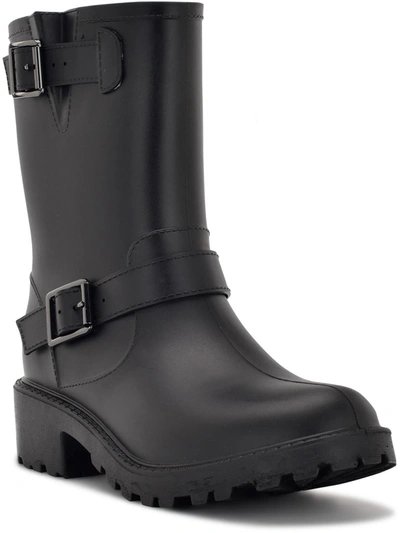 Shop Nine West Rides Womens Faux Leather Buckle Motorcycle Boots In Black