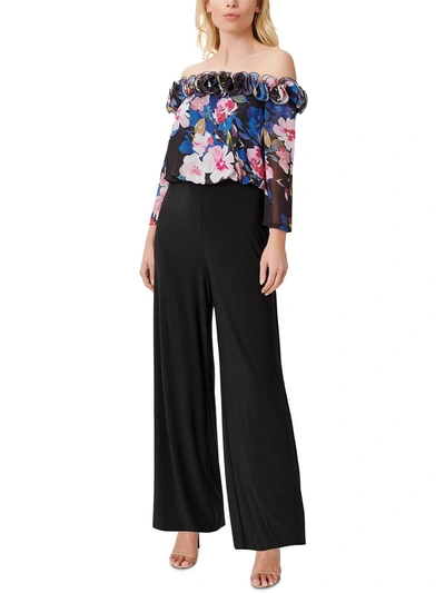 Shop Adrianna Papell Womens Ruffled Floral Print Jumpsuit In Multi