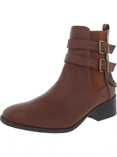 Shop Kenneth Cole Reaction Salt Biker Chain Womens Faux Leather Chain Booties In Brown