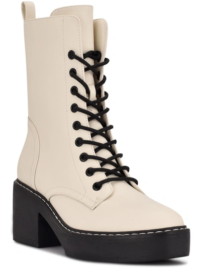 Nine West Womens Faux Leather Embossed Combat & Lace-up Boots In Multi