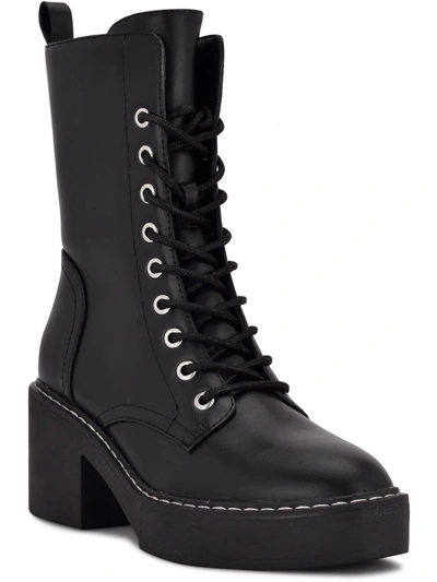 Shop Nine West Womens Faux Leather Embossed Combat & Lace-up Boots In Black
