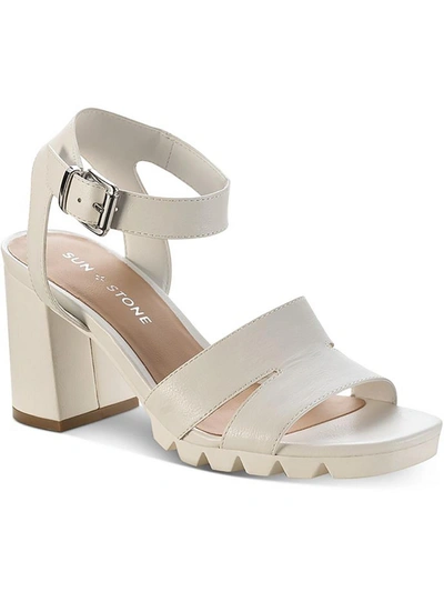Shop Sun + Stone Raynaa Womens Faux Leather Stacked Heel Ankle Strap In White