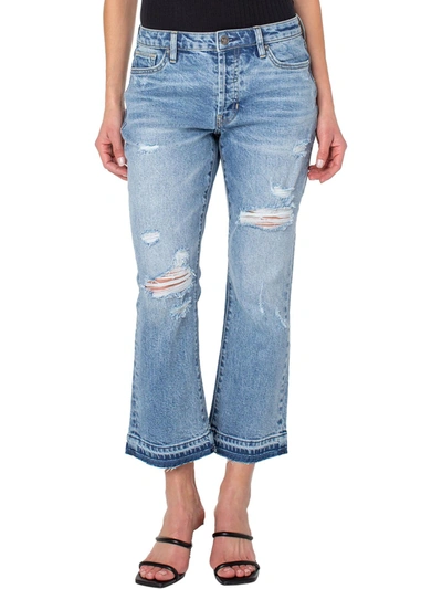Shop Earnest Sewn Womens Distressed Mid-rise Bootcut Jeans In Blue