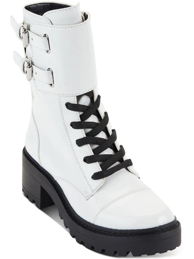 Shop Dkny Bart Womens Patent Buckle Combat & Lace-up Boots In White