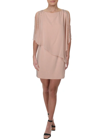 Shop Xscape Womens Chiffon Embellished Capelet Dress In Pink