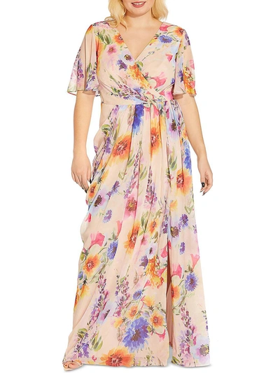 Shop Adrianna Papell Plus Womens Floral Print Maxi Evening Dress In Multi