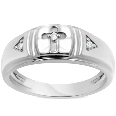 Pompeii3 Mens Diamond Cross Wedding Ring 10k White Gold In Silver