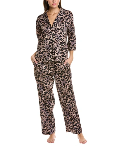 Shop Donna Karan Sleepwear 2pc Top & Pant Sleep Set In Brown