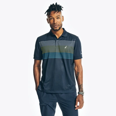 Shop Nautica Mens Sustainably Crafted Navtech Striped Classic Fit Polo In Blue