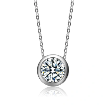 Shop Rachel Glauber Rg White Gold Plated With Diamond Cubic Zirconia Round Solitaire Bezel Floating Pendant Necklace In Silver