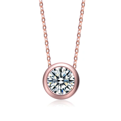Shop Rachel Glauber Rg White Gold Plated With Diamond Cubic Zirconia Round Solitaire Bezel Floating Pendant Necklace In Pink