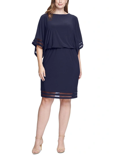 Shop Jessica Howard Plus Womens Illusion Trim Blouson Cocktail And Party Dress In Blue