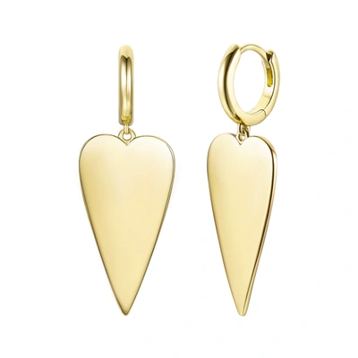 Shop Rachel Glauber Rg 14k Gold Plated Elongated Heart Charm Dangle Mini Hoop Earrings In Yellow
