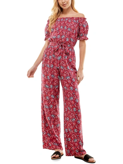 Shop Kingston Grey Juniors Womens Floral Off-the-shoulder Jumpsuit In Multi