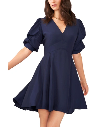 Shop 1.state Womens Puff Sleeve V-neck Fit & Flare Dress In Blue