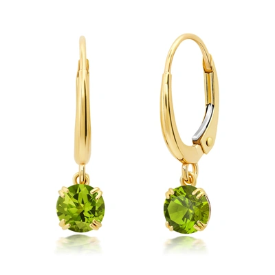 Shop Nicole Miller 10k White Or Yellow Gold Round Cut 5mm Gemstone Dangle Lever Back Earrings With Push Backs In Green