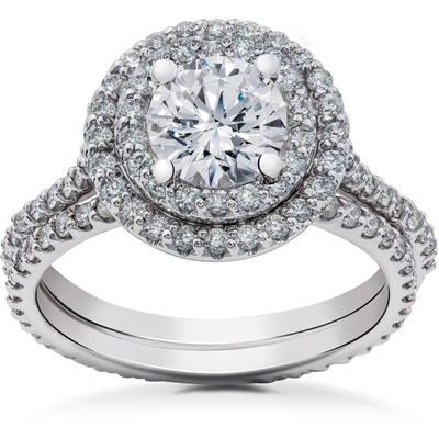 Shop Pompeii3 1 Ct Round Halo Diamond Engagement Ring Setting & Matching Eternity Band In Silver