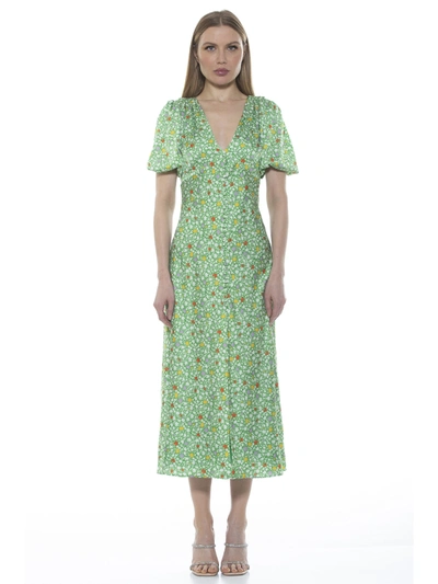 Alexia Admor Lorelei V-neck Bubble Sleeve Midi Dress In Multi