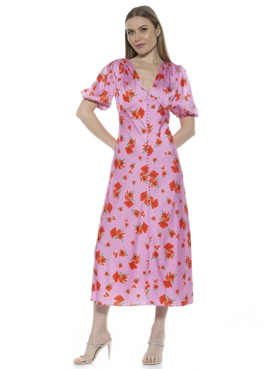 Alexia Admor Lorelei V-neck Bubble Sleeve Midi Dress In Multi