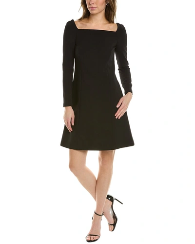 Shop Carolina Herrera Square Neck Wool-blend Shift Dress In Black