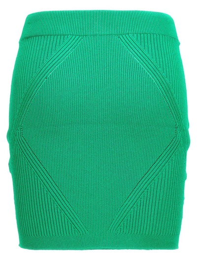 Shop Balmain Knitted Skirt In Green
