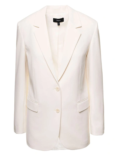 Shop Theory Crepe Double Breasted Blazer In White