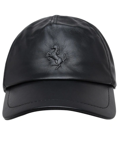Shop Ferrari Cavallino Rampante Black Leather Cap