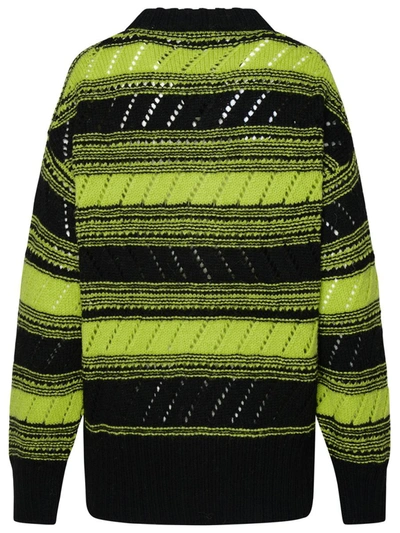 Shop Ganni Yellow And Black Wool Cardigan In Multicolor
