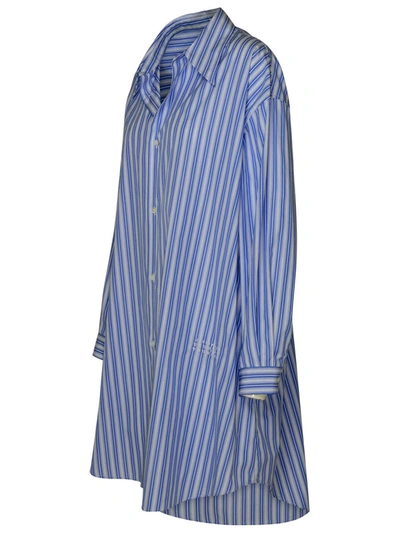 Shop Mm6 Maison Margiela Long Striped Cotton Shirt In Light Blue