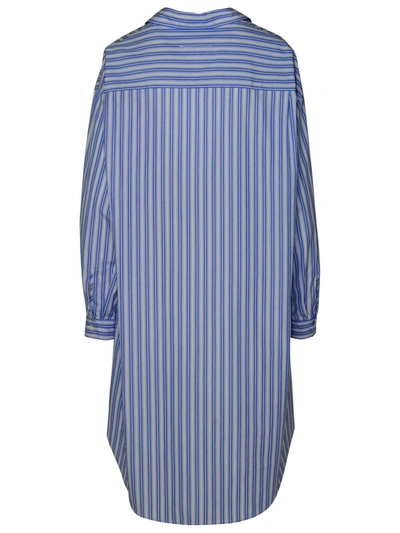 Shop Mm6 Maison Margiela Long Striped Cotton Shirt In Light Blue