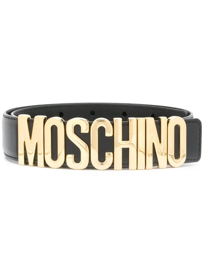 Shop Moschino Leather Belt With Logo In Black