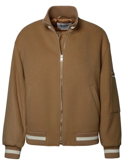 Msgm Wool Blend Bomber Jacket In Beige