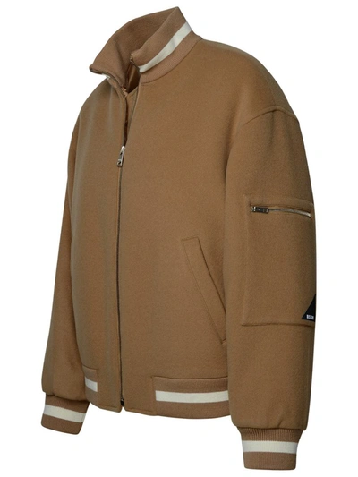 Msgm Wool Blend Bomber Jacket In Beige