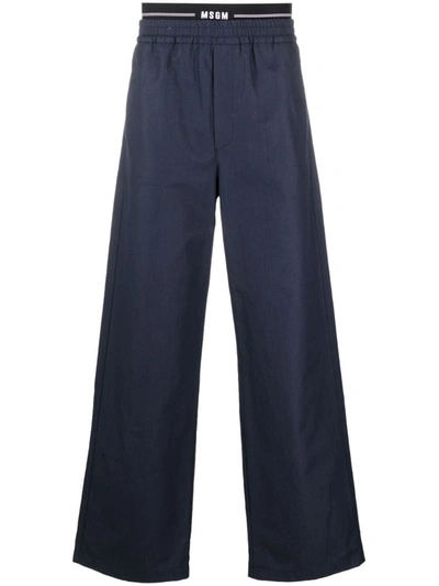 Shop Msgm Cotton Trousers In Blue