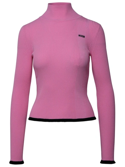 Shop Msgm Pink Viscose Turtleneck Sweater