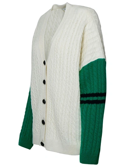 Msgm Colour-block Cable-knit Cardigan In White
