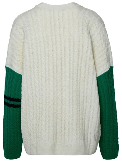 Msgm Colour-block Cable-knit Cardigan In White