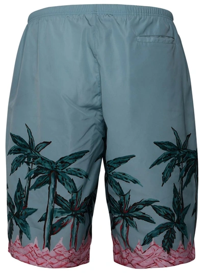 Shop Palm Angels Light Blue Polyester Bermuda Shorts