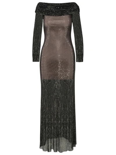 Shop Self-portrait Rhinestone Dress In Black Polyester