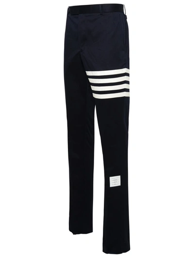 Shop Thom Browne Blue Cotton Pants In Navy