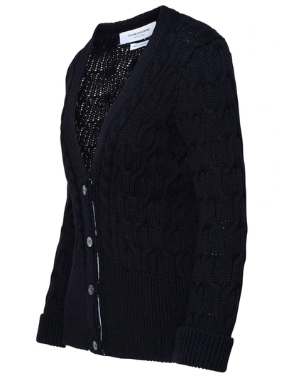 Shop Thom Browne Blue Wool Cardigan In Navy