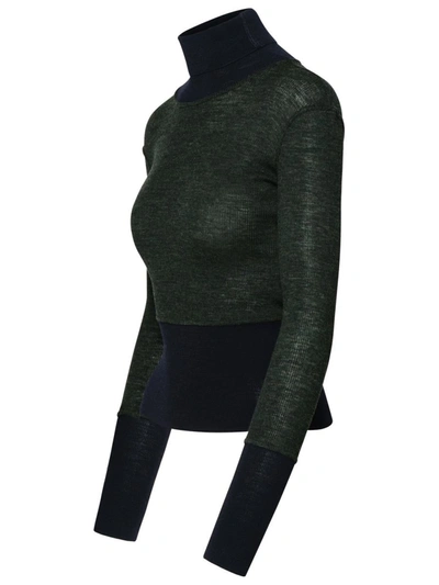 Shop Thom Browne Green And Black Wool Turtleneck Sweater