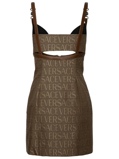 Shop Versace Beige Cotton Blend Dress In Brown