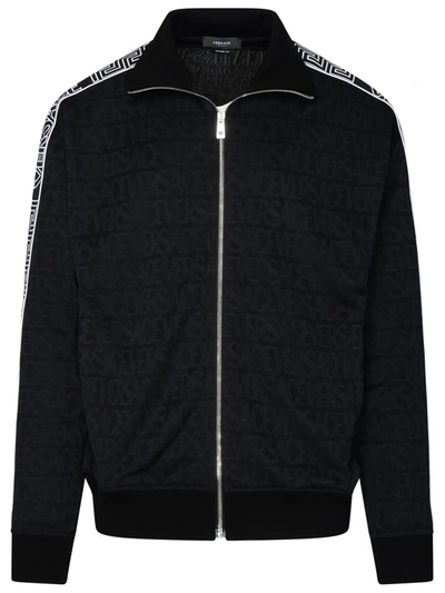 Shop Versace Zip Sweatshirt In Black