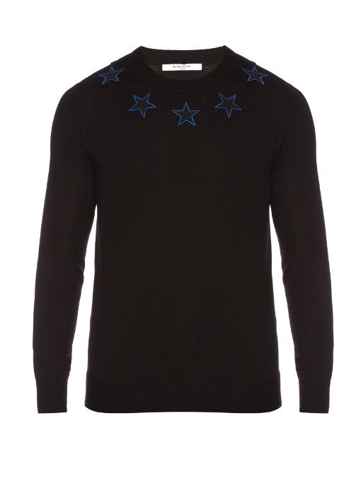 Givenchy Star Patches Wool Blend Sweater, Black | ModeSens