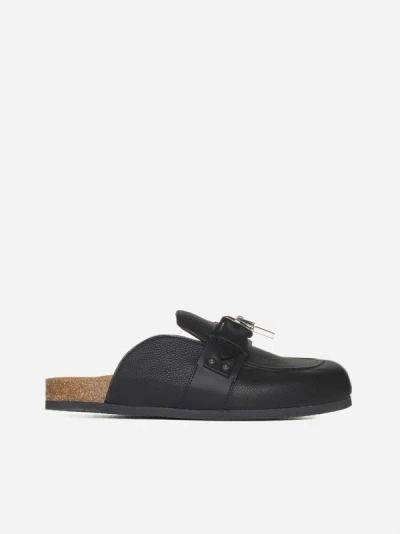 Shop Jw Anderson Punk Leather Loafer Mules In Black