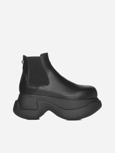 Shop Marni Leather Chelsea Chunky Boots In Black